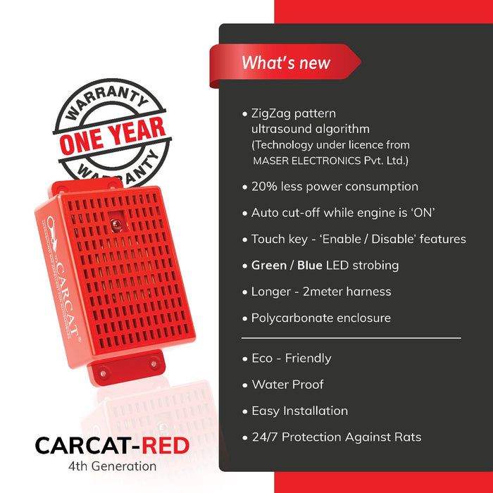 CARCAT RED 4th Gen Ultrasound Rat Repellent System for Automobiles