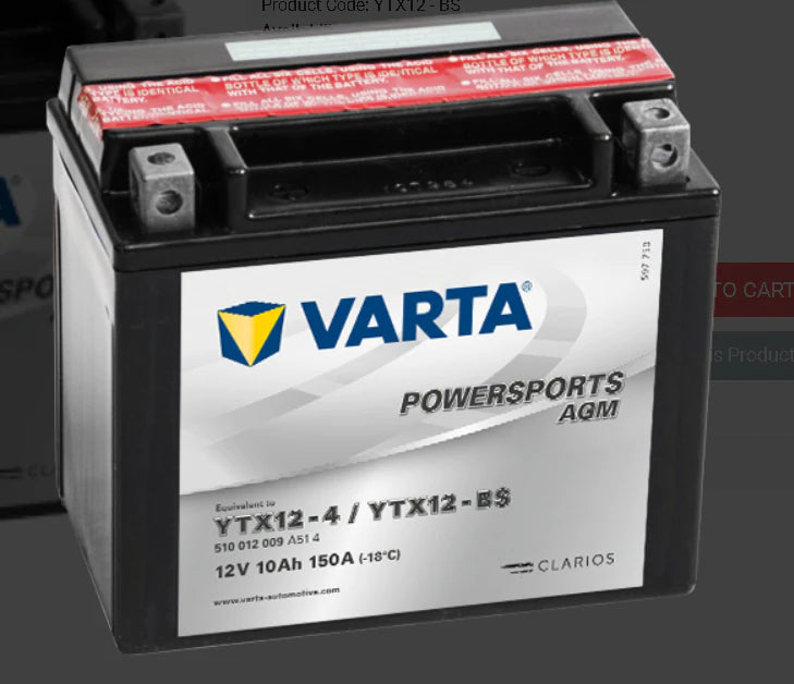 Varta  Powersports Batteries YTX12-BS-10AH-150CCA  Varta