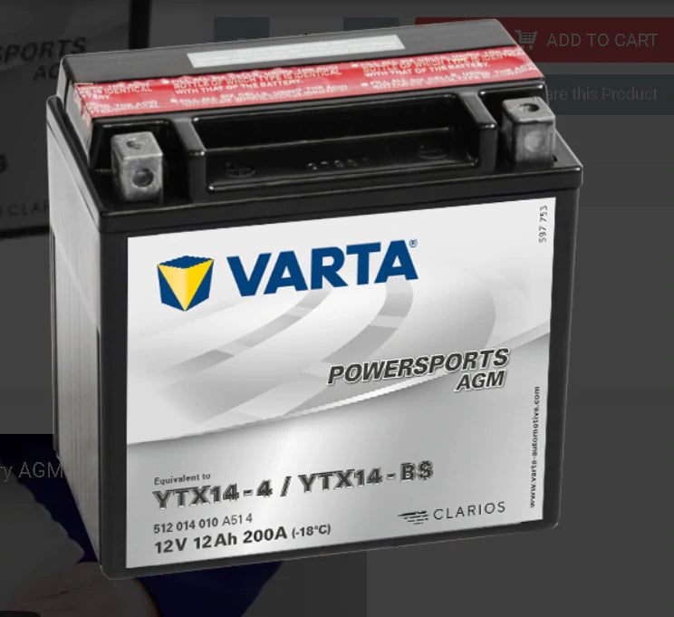 Varta  Powersports Batteries YTX14-BS-12AH-200CCA 